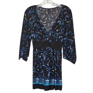 New Directions blue and black blouse with empire waist and 3/4 sleeves size XL